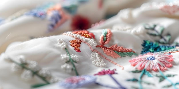 haftowane detale na tkaninie